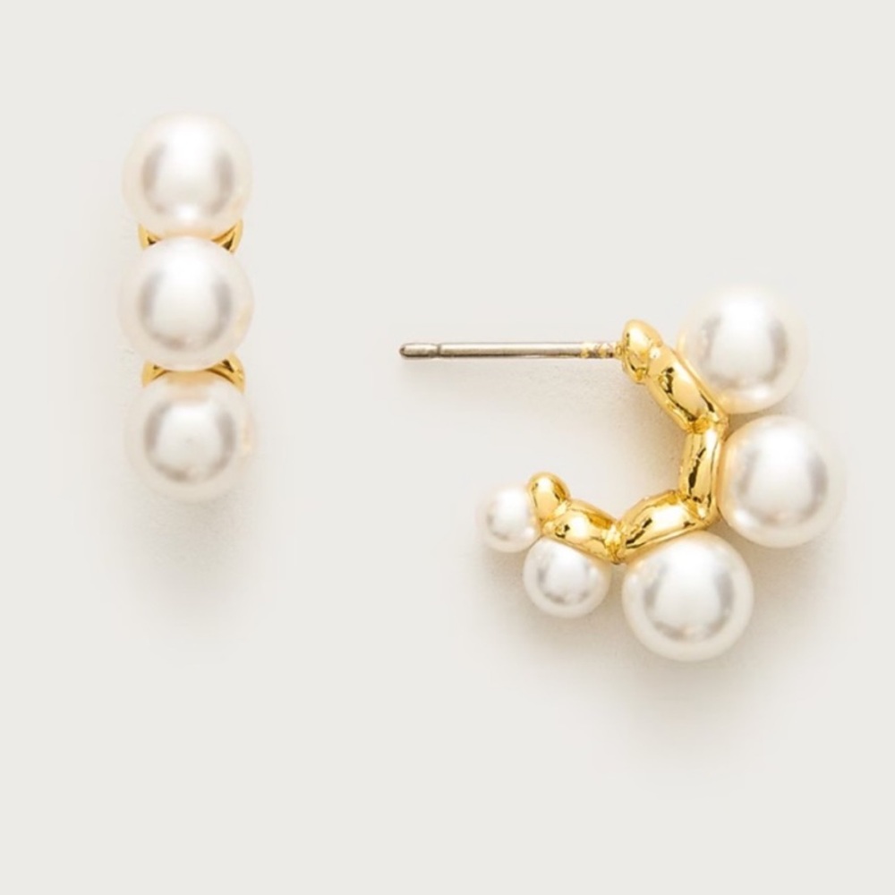 NWT J Crew Gold and White Pearl Huggie Earrings